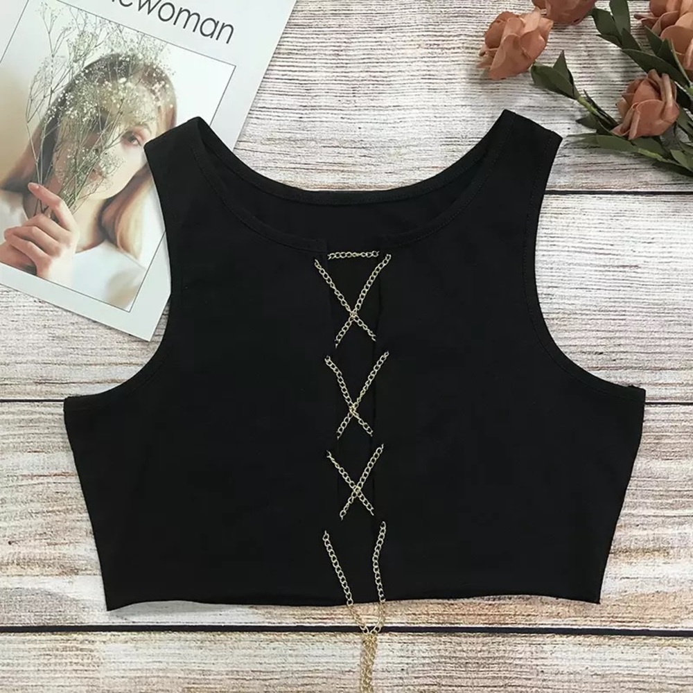 Black Chain Tie Up Crop Top